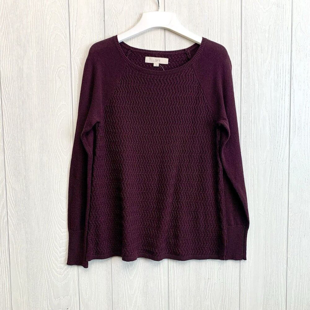 LOFT Dark Purple Long Sleeve Pullover Sweater Small NWT